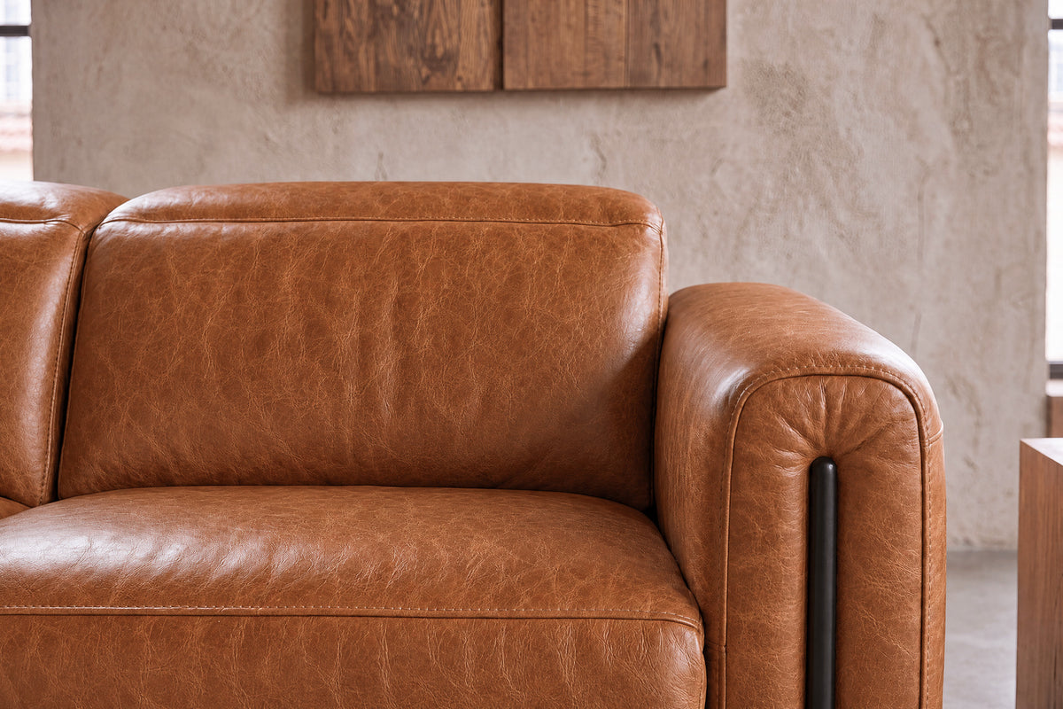 Octavia Distressed Italian Aniline Leather Reclining Corner Sectional Sofa