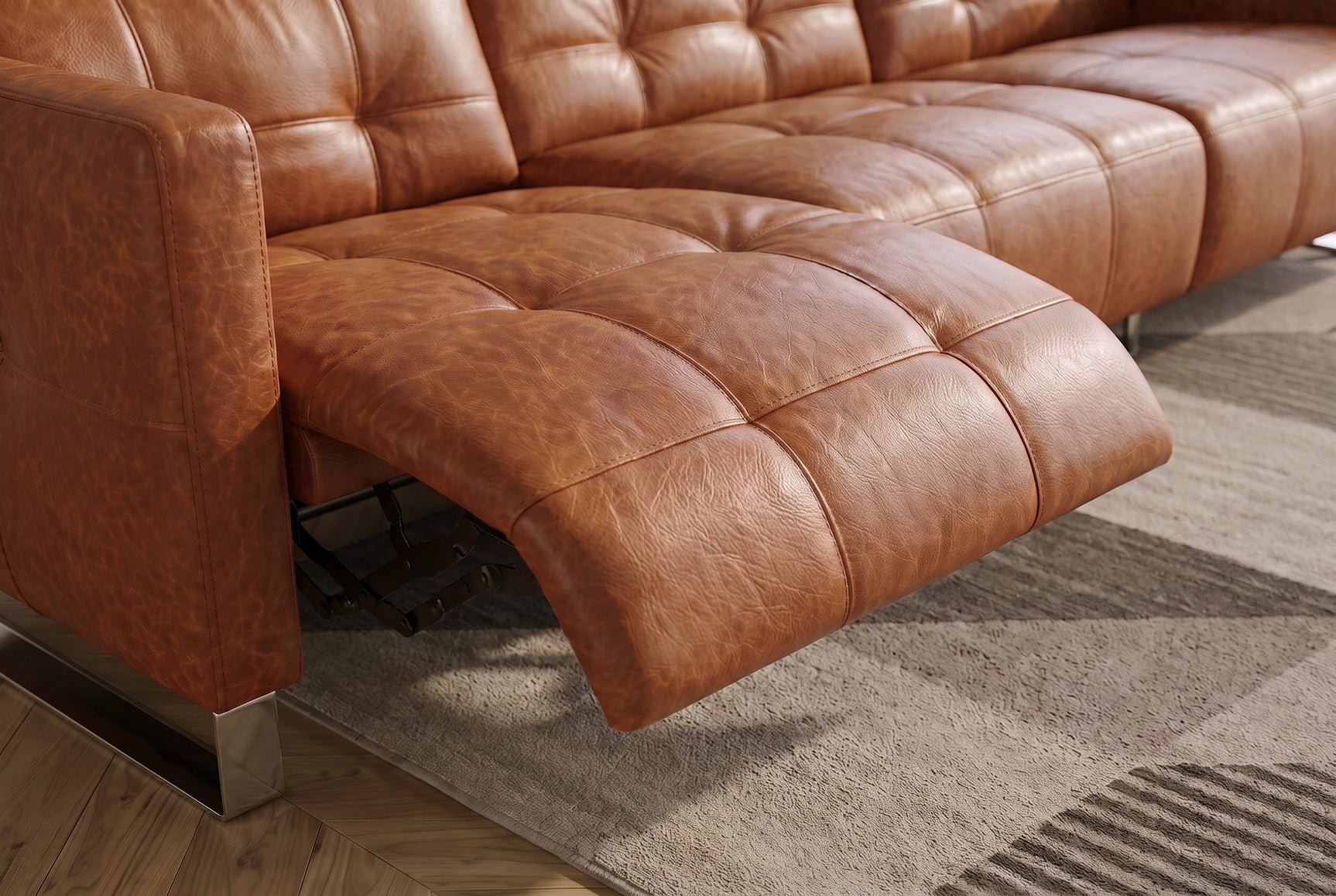 Sofia Distressed Italian Aniline Leather Dual Reclining Sofa
