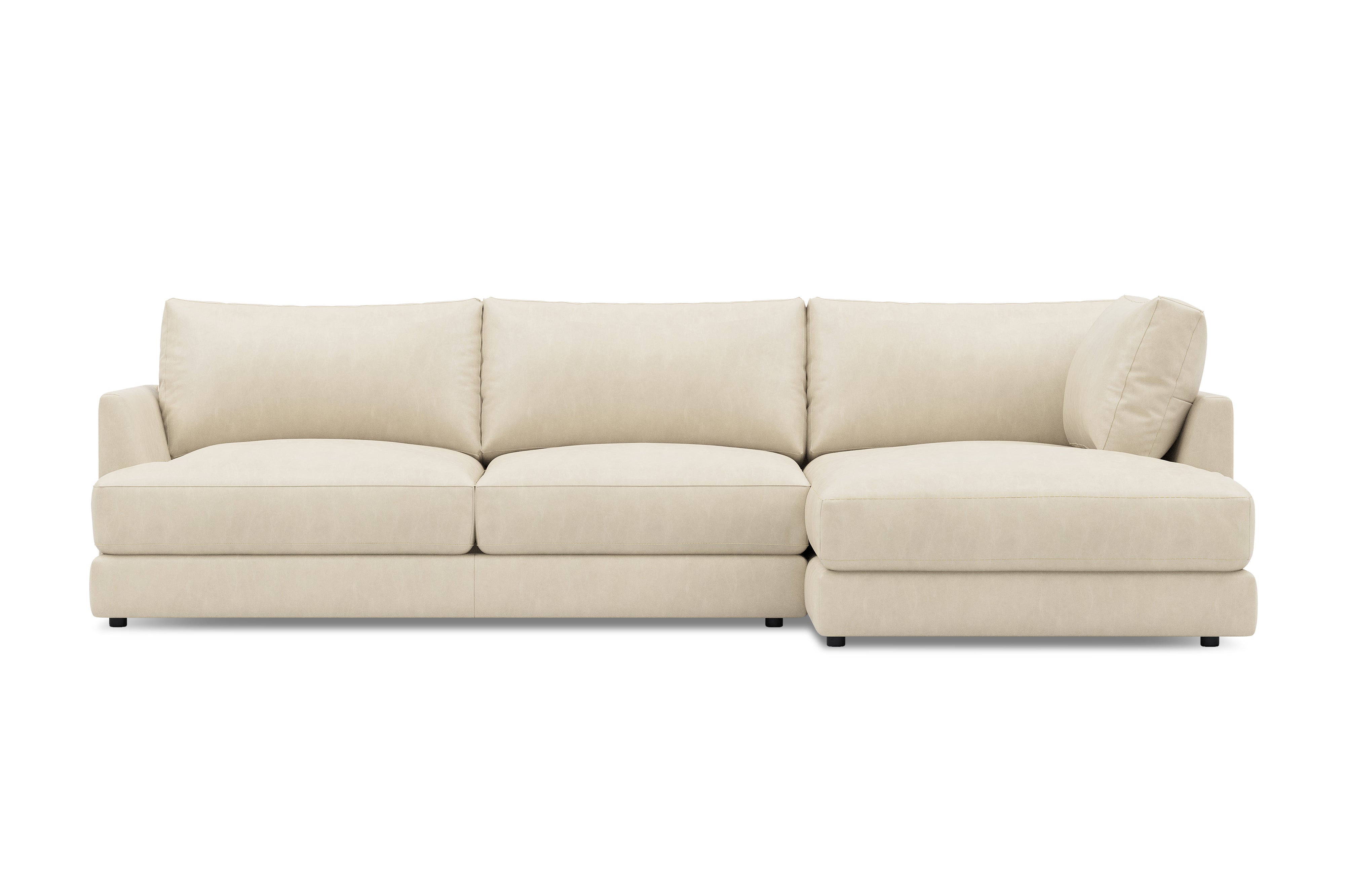 Valencia Serena Leather Three Seats with Right Chaise Sectional Sofa, Beige