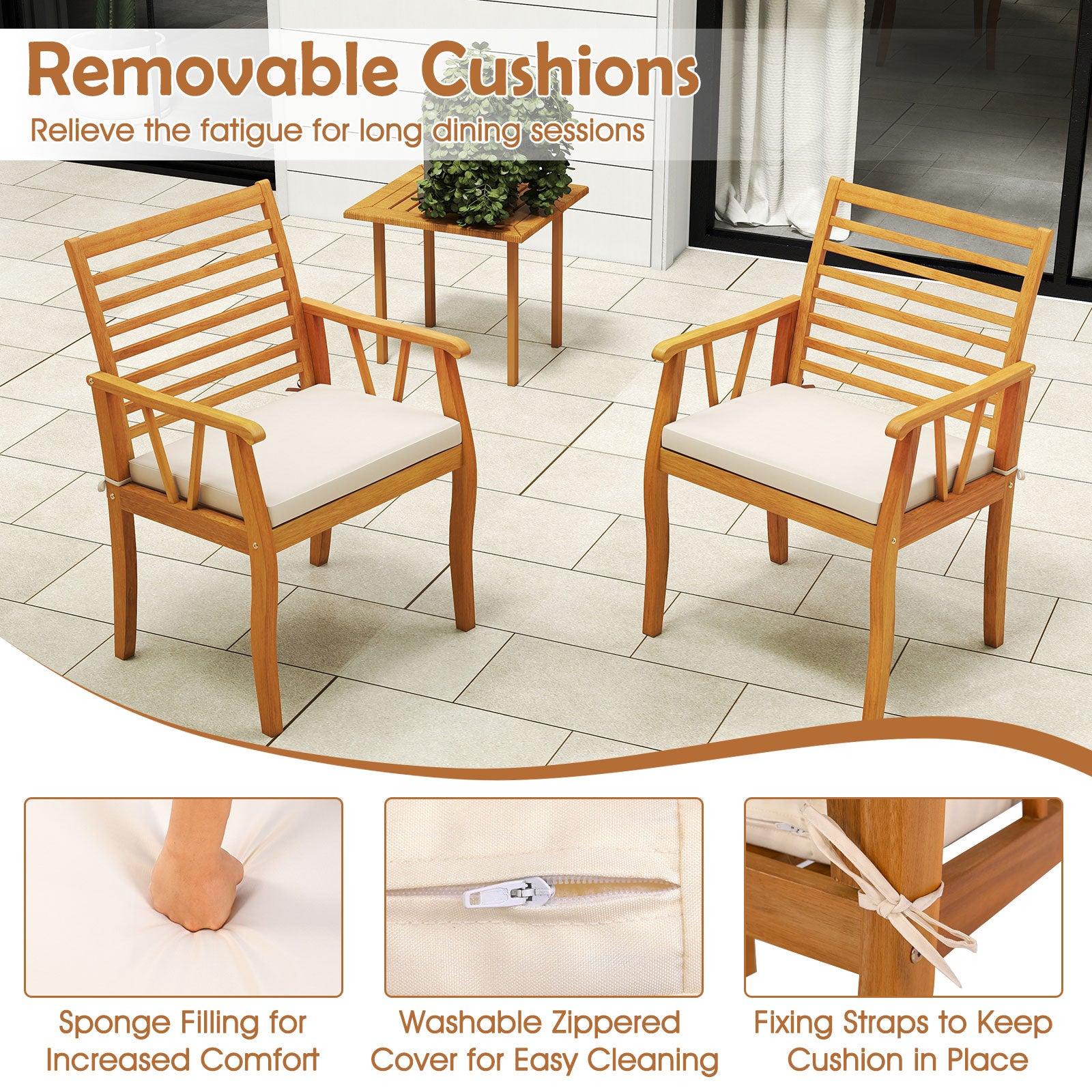 7 Pieces Acacia Wood Patio Dining Set with 1.97 Inch Umbrella Hole and Padded Cushions
