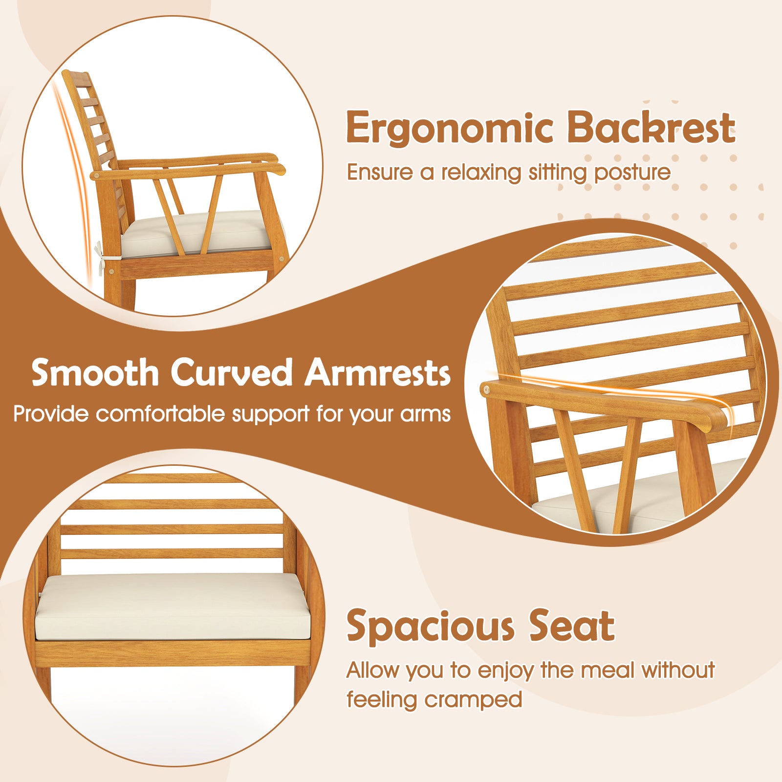 7 Pieces Acacia Wood Patio Dining Set with 1.97 Inch Umbrella Hole and Padded Cushions