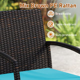 7 Pieces Outdoor Dining Set Acacia Wood Table with Umbrella Hole and Cushions