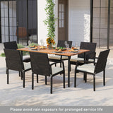 7 Pieces Outdoor Dining Set Acacia Wood Table with Umbrella Hole and Cushions