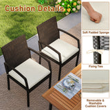 7 Pieces Outdoor Dining Set Acacia Wood Table with Umbrella Hole and Cushions