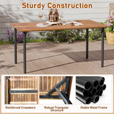 7 Pieces Outdoor Dining Set Acacia Wood Table with Umbrella Hole and Cushions