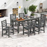 7 Pieces Outdoor Dining Table Set for 6 People 67 Inch HDPE Patio Rectangle Table and 6 Armchairs