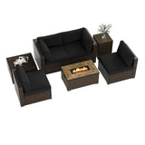 7 Pieces Outdoor Furniture Set with 32 Inch Fire Pit Table and Propane Tank Cover