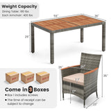 7 Pieces Patio Acacia Wood Cushioned PE Rattan Wicker Dining Set for Patio