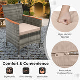 7 Pieces Patio Acacia Wood Cushioned PE Rattan Wicker Dining Set for Patio