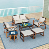 7 Pieces Patio Furniture Set PE Wicker Acacia Wood Outdoor Conversation Set-Natural