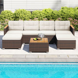 7 Pieces Wicker Conversation Set with Wood Armrests for Backyard