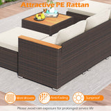 7 Pieces Wicker Conversation Set with Wood Armrests for Backyard