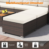 7 Pieces Wicker Conversation Set with Wood Armrests for Backyard