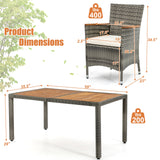 7 Pieces Patio Acacia Wood Cushioned PE Rattan Wicker Dining Set