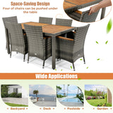 7 Pieces Patio Acacia Wood Cushioned PE Rattan Wicker Dining Set