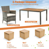 7 Pieces Patio Acacia Wood Cushioned PE Rattan Wicker Dining Set
