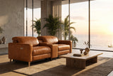 Elodie Distressed Italian Aniline Leather Dual Recliner Sofa with Console