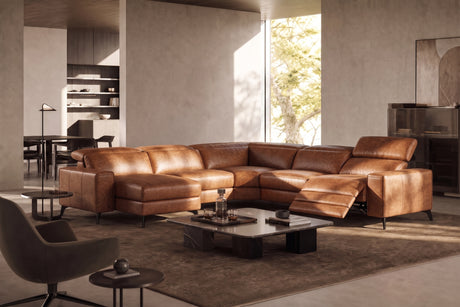 Esther Distressed Italian Aniline Leather Corner Recliner Sectional Sofa