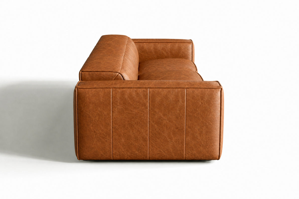 Emery Distressed Italian Aniline Leather Dual Recliner Sofa
