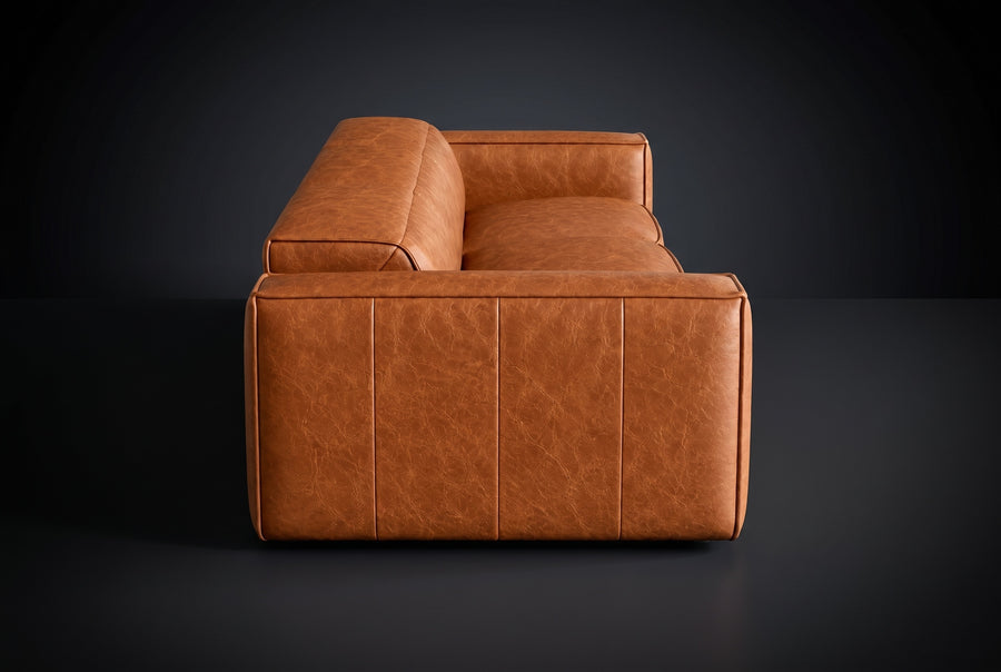 Emery Distressed Italian Aniline Leather Dual Recliner Sofa
