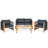 8-Piece Outdoor Furniture Set-Solar Umbrella Bistro Set Conversation Set Chaise Lounger Folding Bed Side Table Swing Chair & Dining Set
