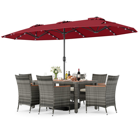8 Pieces Outdoor Wicker Dining Furniture and 13.5 FT Double-Sided Patio Umbrella