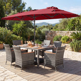 8 Pieces Outdoor Wicker Dining Furniture and 13.5 FT Double-Sided Patio Umbrella