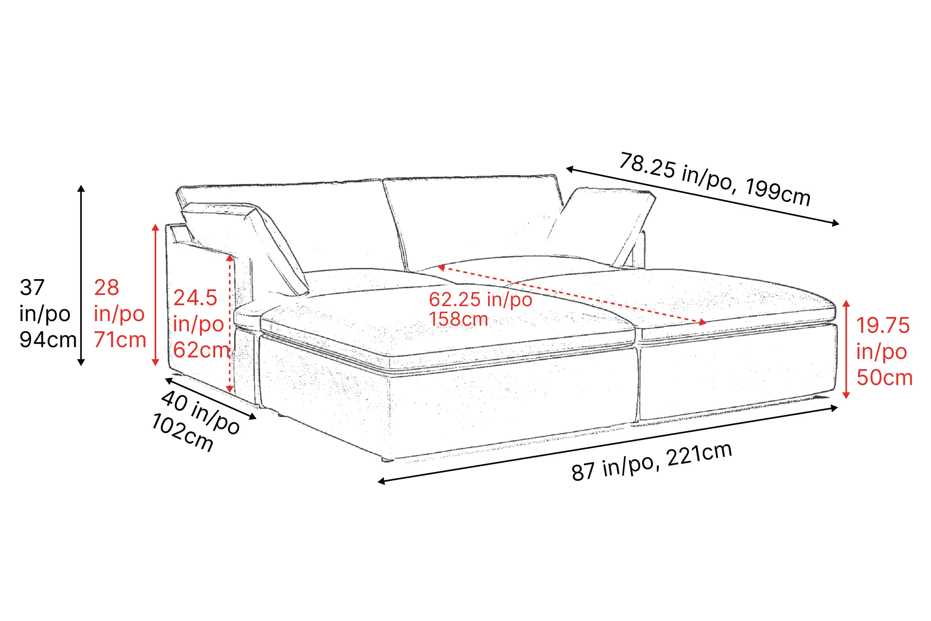 Valencia Isola Cloud Top Grain Leather Theater Lounge Modular Sofa Loveseat and 2 Ottomans, Black Color