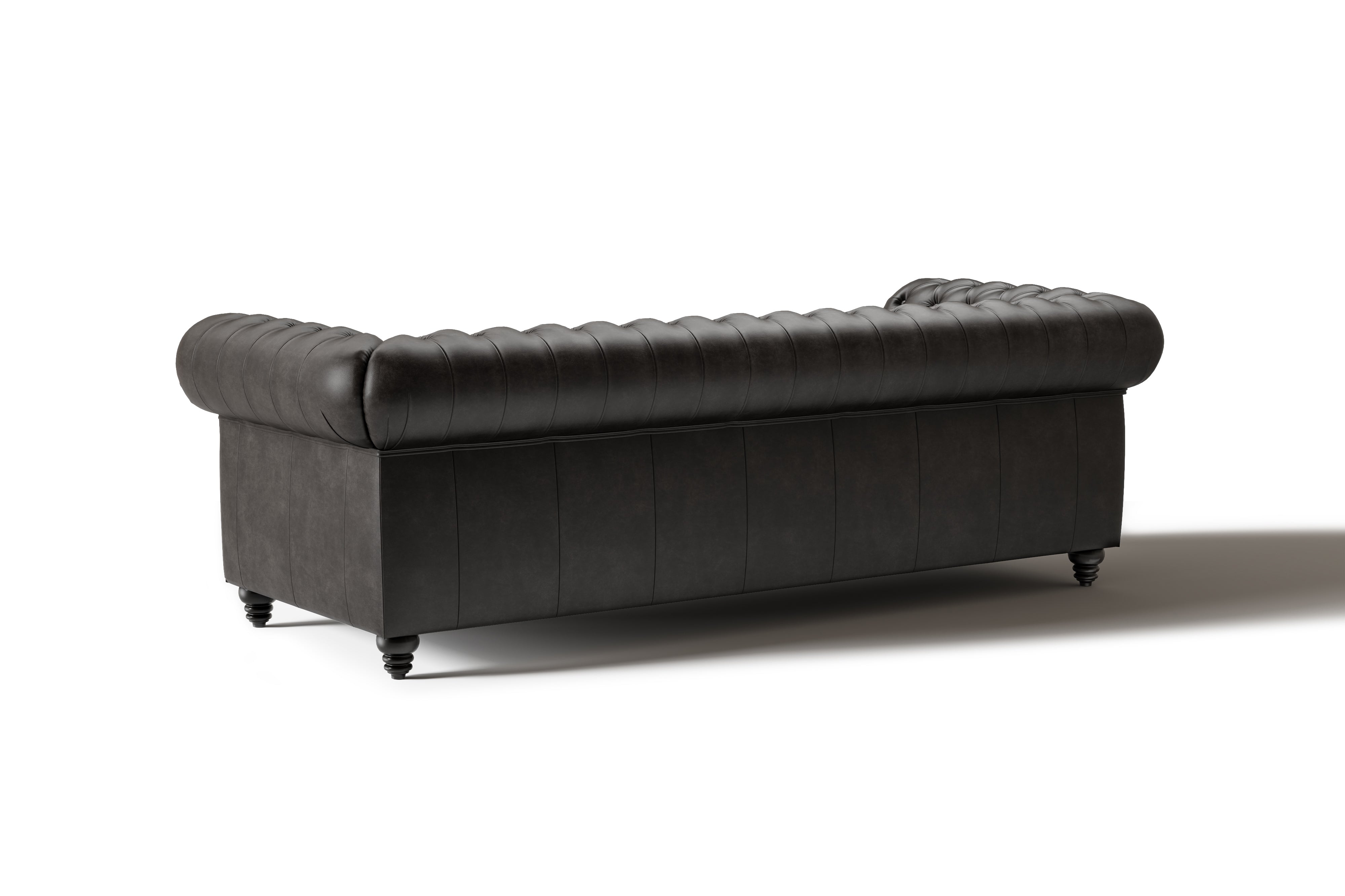 Valencia Parma 92" Full Aniline Leather Chesterfield Three Seats Sofa, Black Color