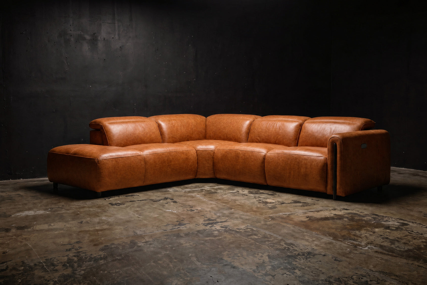 Octavia Distressed Italian Aniline Leather Reclining Corner Sectional Sofa
