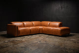 Octavia Distressed Italian Aniline Leather Reclining Corner Sectional Sofa