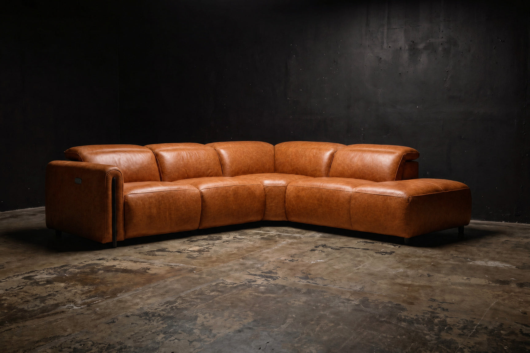 Octavia Distressed Italian Aniline Leather Reclining Corner Sectional Sofa