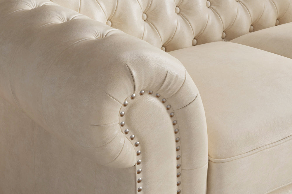Valencia Parma 92" Full Aniline Leather Chesterfield Three Seats Sofa, Antique White Color