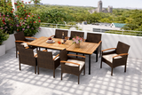 9 Pieces Patio PE Wicker Dining Set with Cushions and Umbrella Hole