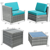 8 Piece Wicker Sofa Rattan Dinning Set Patio Furniture with Storage Table