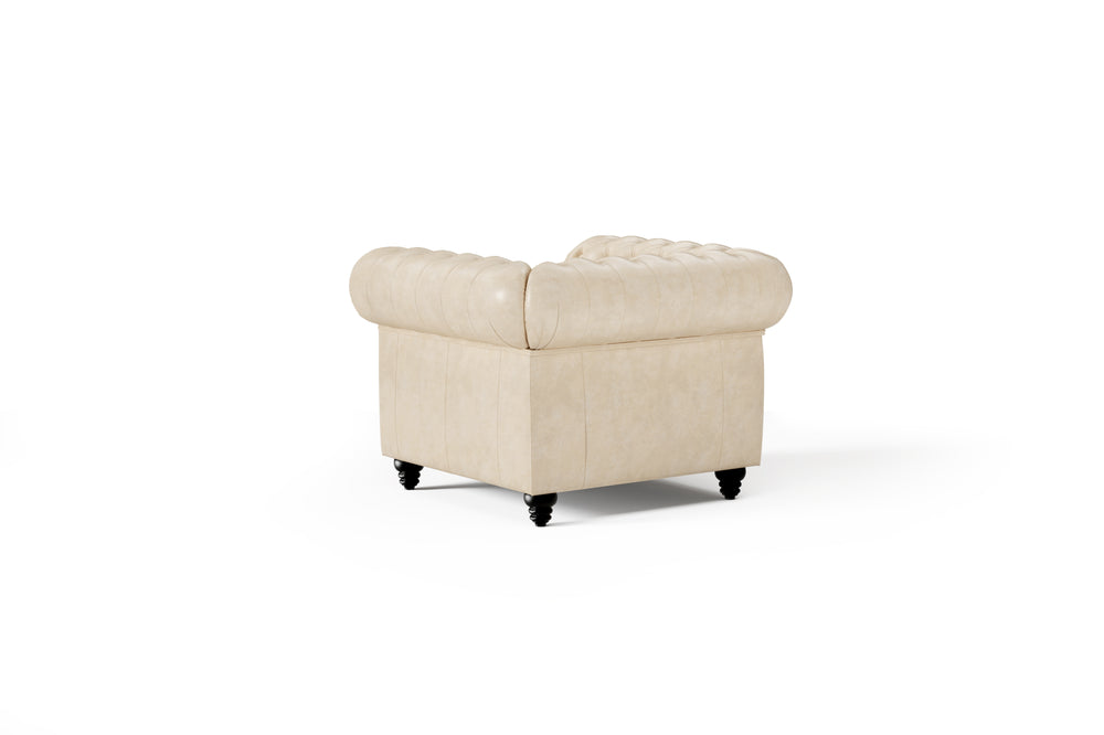 Valencia Parma Full Aniline Leather Chesterfield Single Sofa Accent Chair, Antique White Color