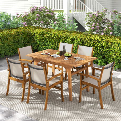 9 Pieces Outdoor Acacia Wood Patio Dining Set for 6-8