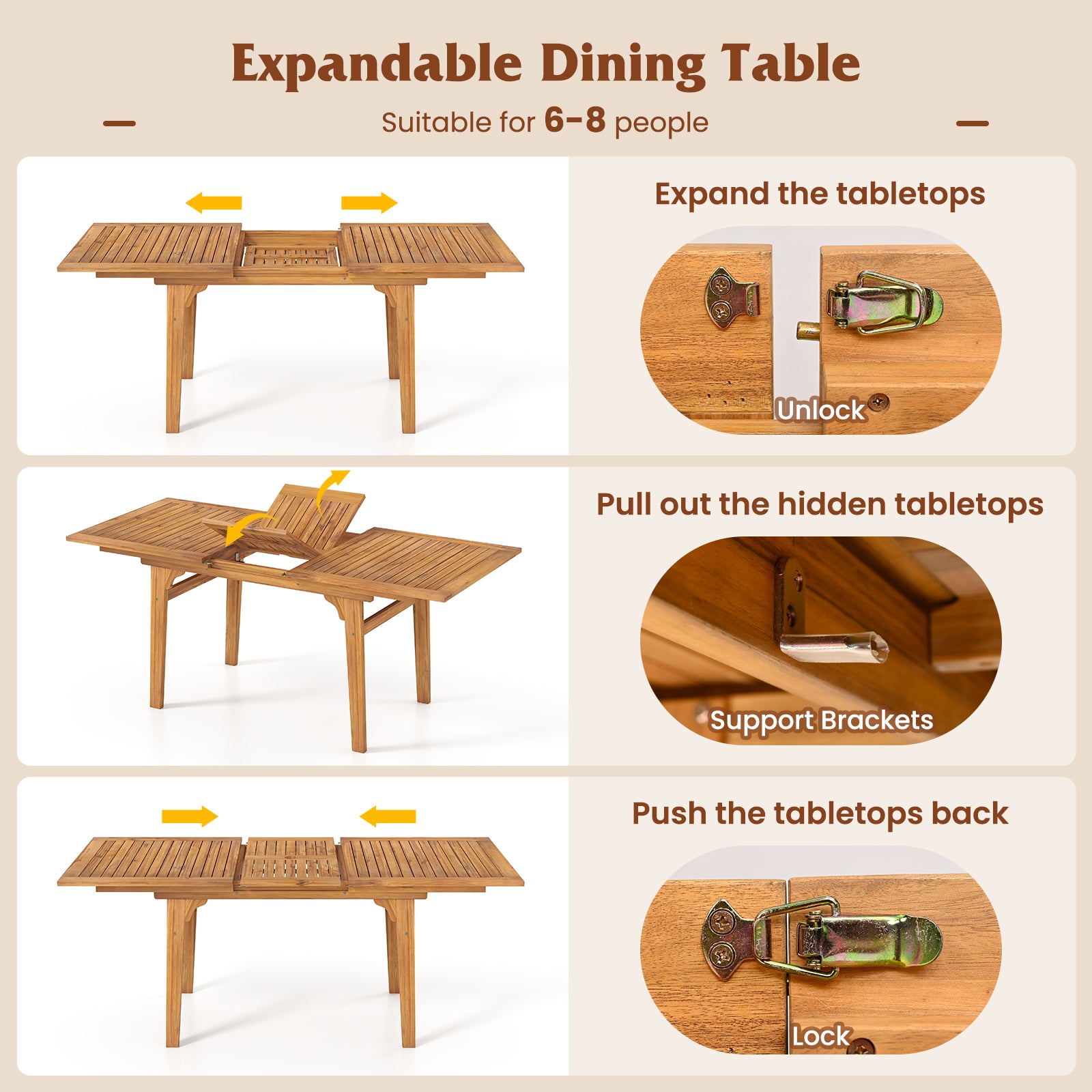 9 Pieces Outdoor Acacia Wood Patio Dining Set for 6-8