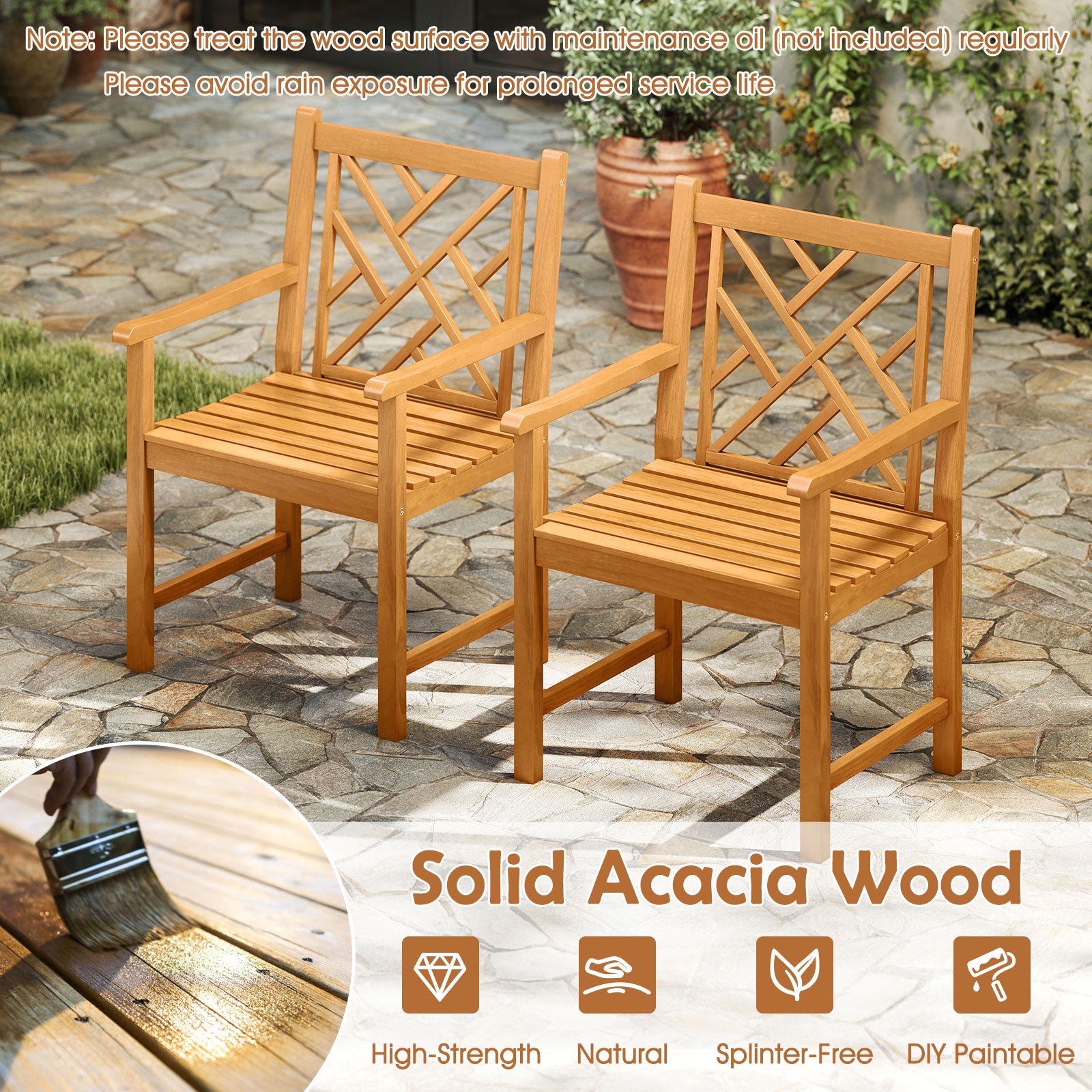 9-Pieces Patio Dining Table Set Wood Rectangular Dining Table with 8 Chairs and Slatted Tabletop