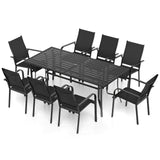 9 Pieces Patio Dining Set for 8 Outdoor Rectangular Table and Stackable Chairs