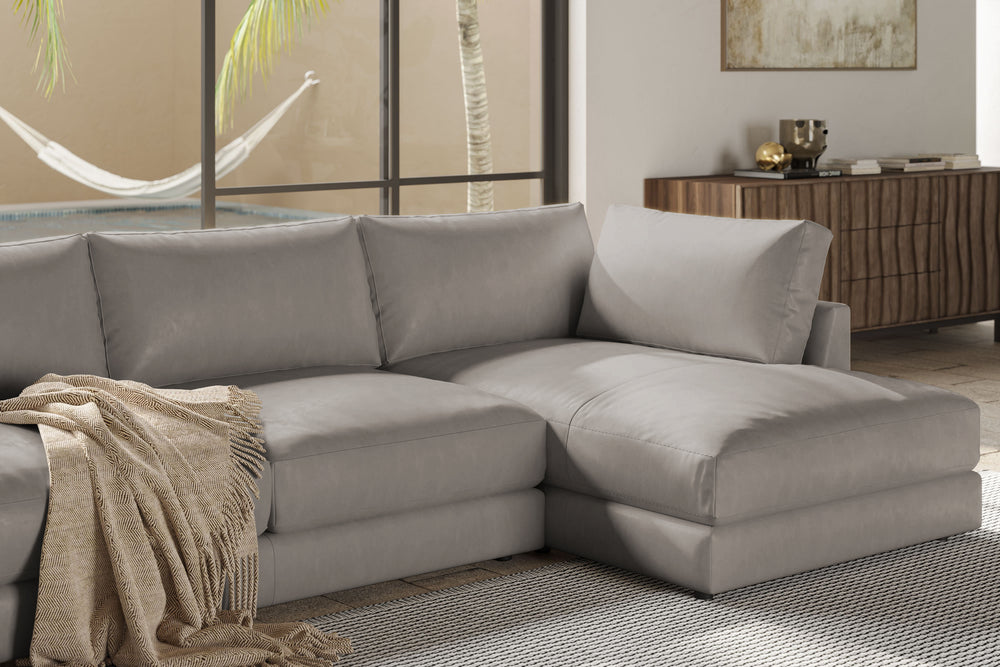 Valencia Serena Leather Three Seats with Right Chaise Sectional Sofa, Light Grey