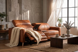 Elodie Distressed Italian Aniline Leather Dual Recliner Sofa with Console