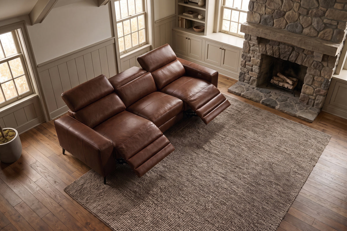 Esther Distressed Italian Aniline Leather Power Dual Recliner Sofa