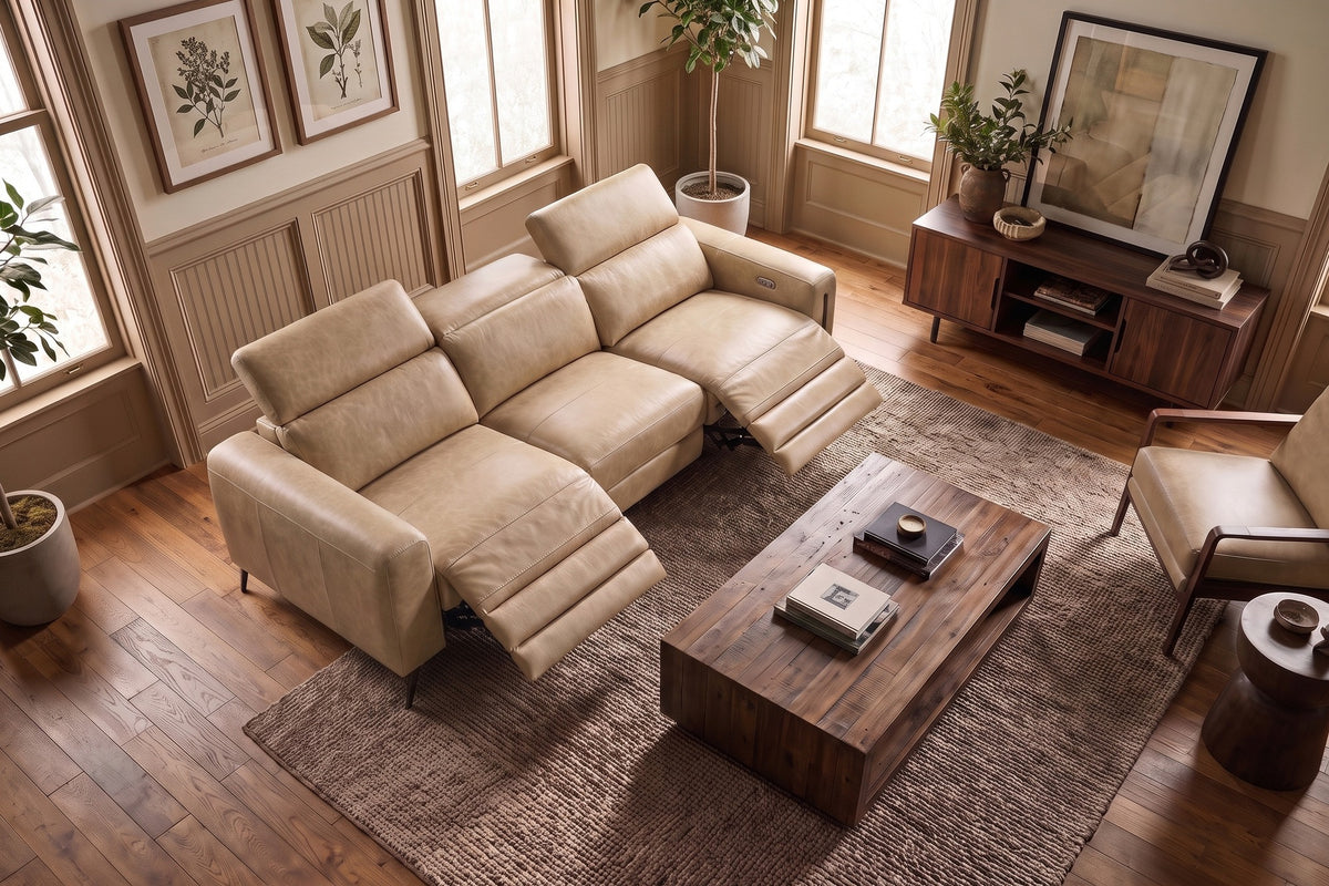 Esther Distressed Italian Aniline Leather Power Dual Recliner Sofa