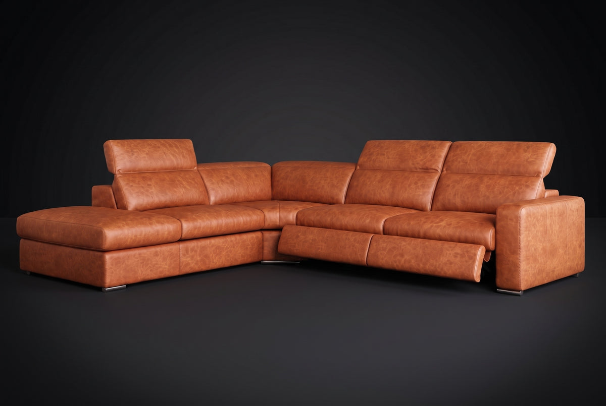 Valencia Clara Distressed Leather Recliner Sectional Sofa