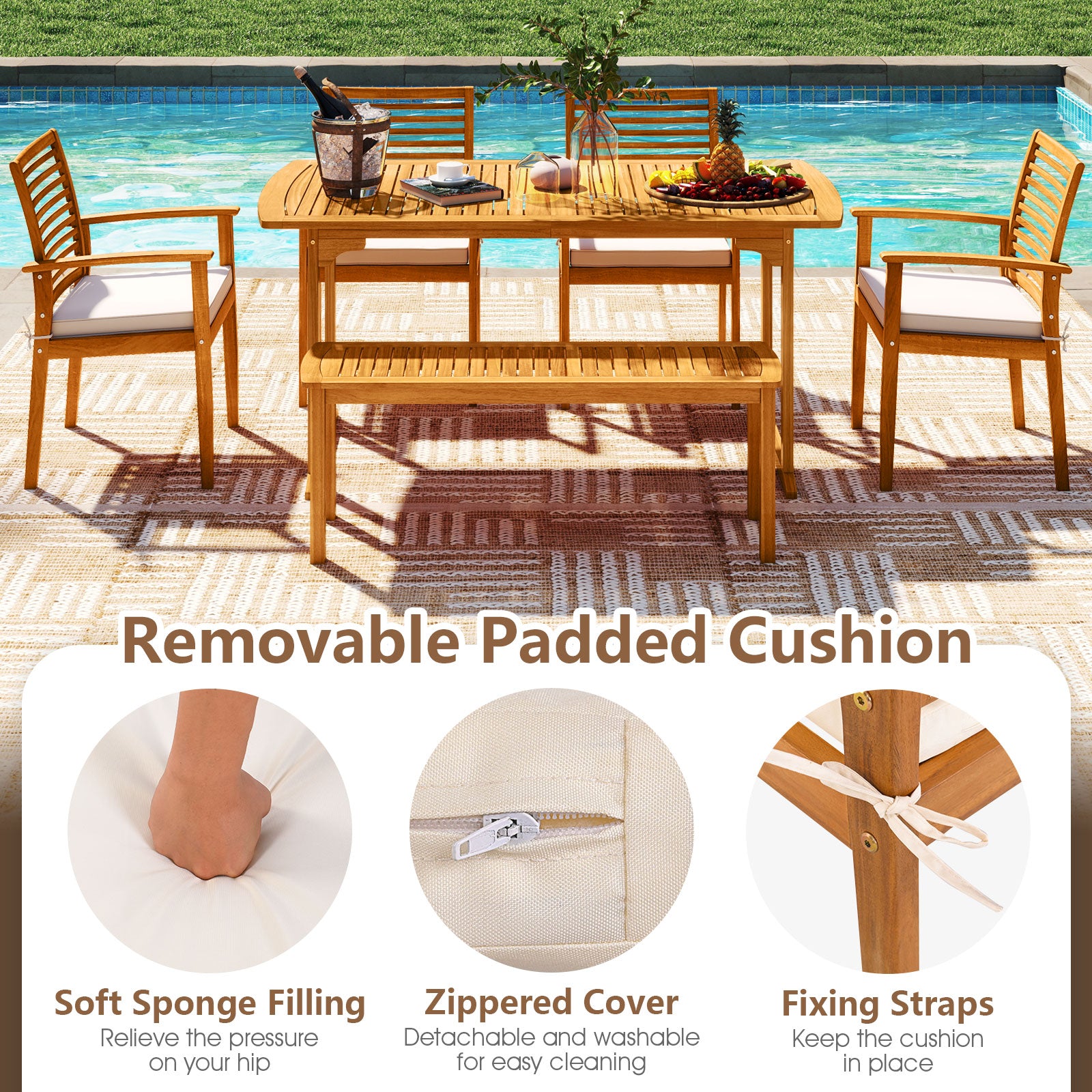 Acacia Wood 7 Piece Patio Dining Set With Umbrella Hole
