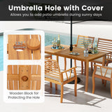 Acacia Wood Outdoor Table and Bench Chairs Set with 1.97 Inch Umbrella Hole