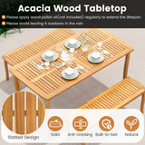 Acacia Wood Outdoor Table and Bench Chairs Set with 1.97 Inch Umbrella Hole