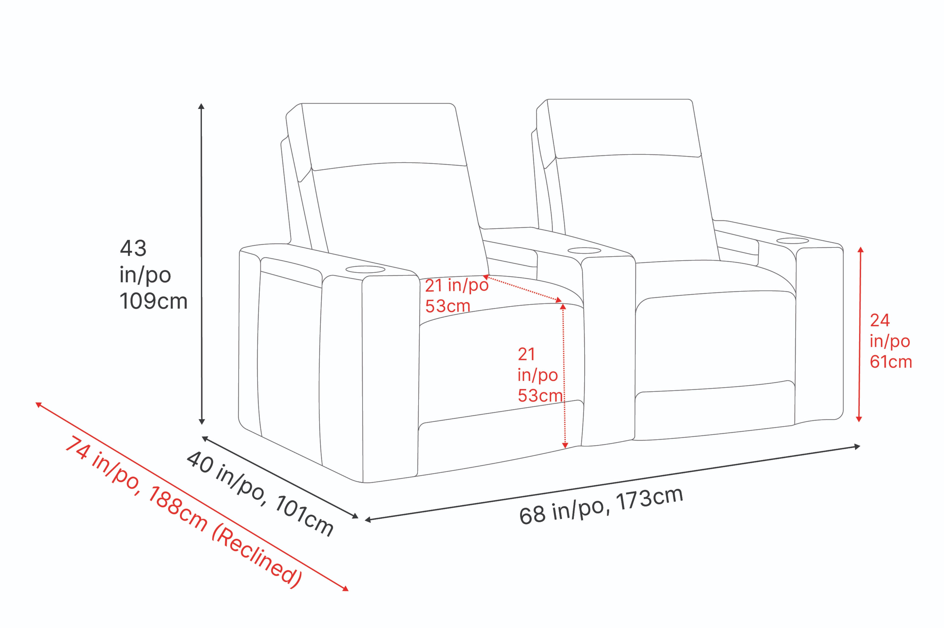 Valencia Eloise Leather Loveseat Dual Recliners with Hidden Storage Room Theatre Seating, Dark Grey