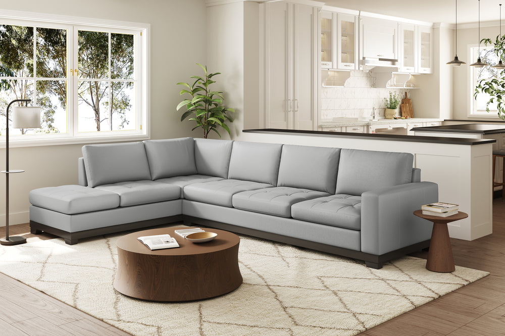 Valencia Aine Top Grain Leather Four Seats with Left Chaise Sofa, Light Grey